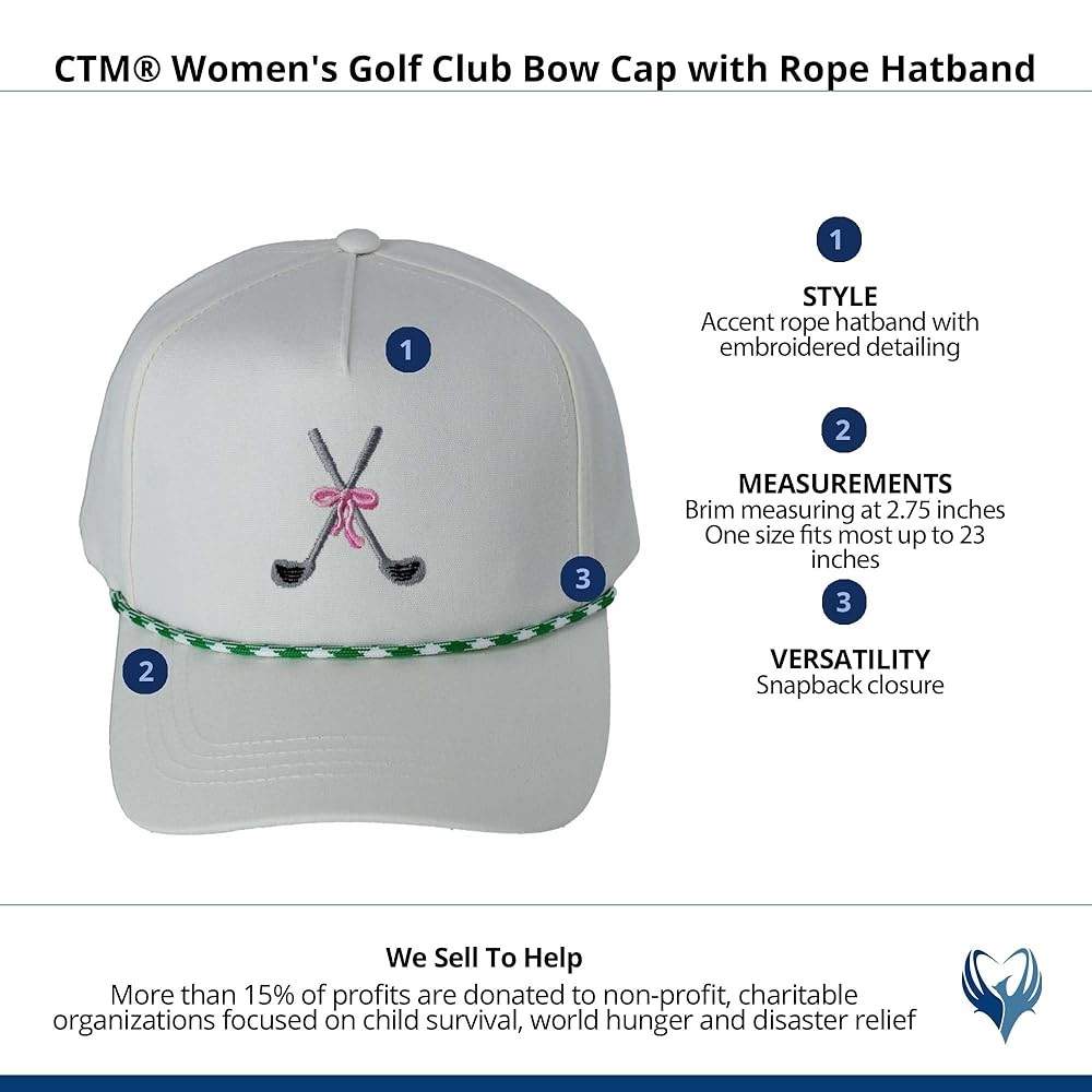 Amazon.com: CTM Women's Golf Club Bow Cap with Rope Hatband